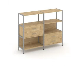 Двухсекционный стеллаж трехярусный с ящиками на двух ярусах 1590х400х1246 Shelf System images