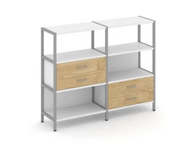 Двухсекционный стеллаж трехярусный с ящиками на двух ярусах 1590х400х1246 Shelf System images