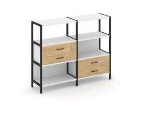 Двухсекционный стеллаж трехярусный с ящиками на двух ярусах 1590х400х1246 Shelf System images