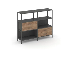 Двухсекционный стеллаж трехярусный с ящиками на двух ярусах 1590х400х1246 Shelf System images