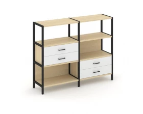 Двухсекционный стеллаж трехярусный с ящиками на двух ярусах 1590х400х1246 Shelf System images