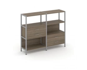 Двухсекционный стеллаж трехярусный с ящиками на двух ярусах 1590х400х1246 Shelf System images