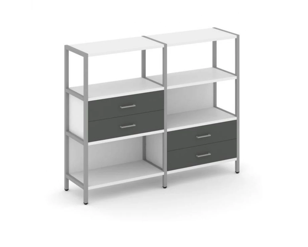 Двухсекционный стеллаж трехярусный с ящиками на двух ярусах 1590х400х1246 Shelf System