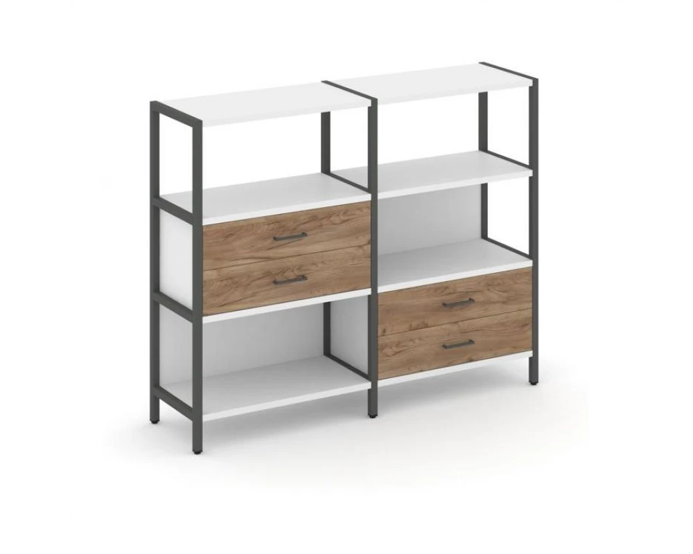 Двухсекционный стеллаж трехярусный с ящиками на двух ярусах 1590х400х1246 Shelf System
