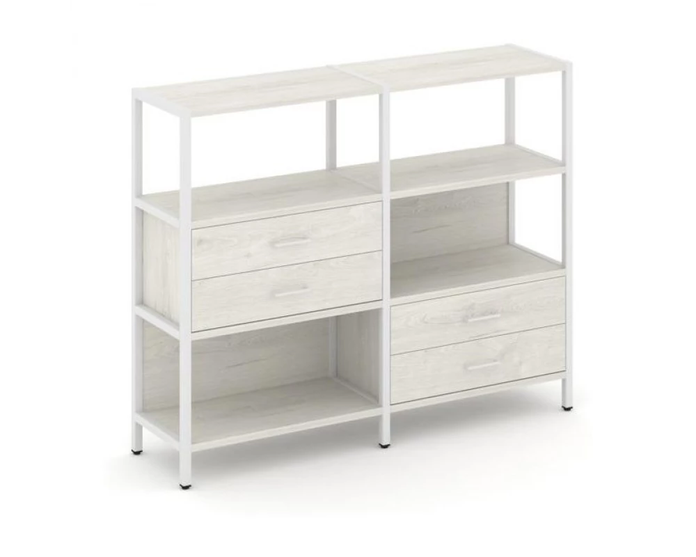 Двухсекционный стеллаж трехярусный с ящиками на двух ярусах 1590х400х1246 Shelf System