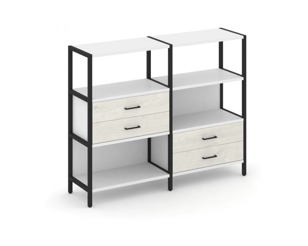 Двухсекционный стеллаж трехярусный с ящиками на двух ярусах 1590х400х1246 Shelf System