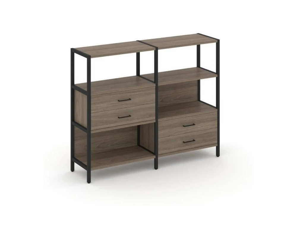 Двухсекционный стеллаж трехярусный с ящиками на двух ярусах 1590х400х1246 Shelf System