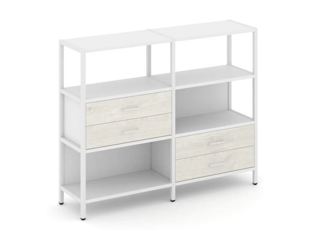 Двухсекционный стеллаж трехярусный с ящиками на двух ярусах 1590х400х1246 Shelf System