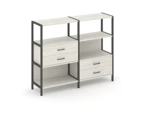 Двухсекционный стеллаж трехярусный с ящиками на двух ярусах 1590х400х1246 Shelf System images