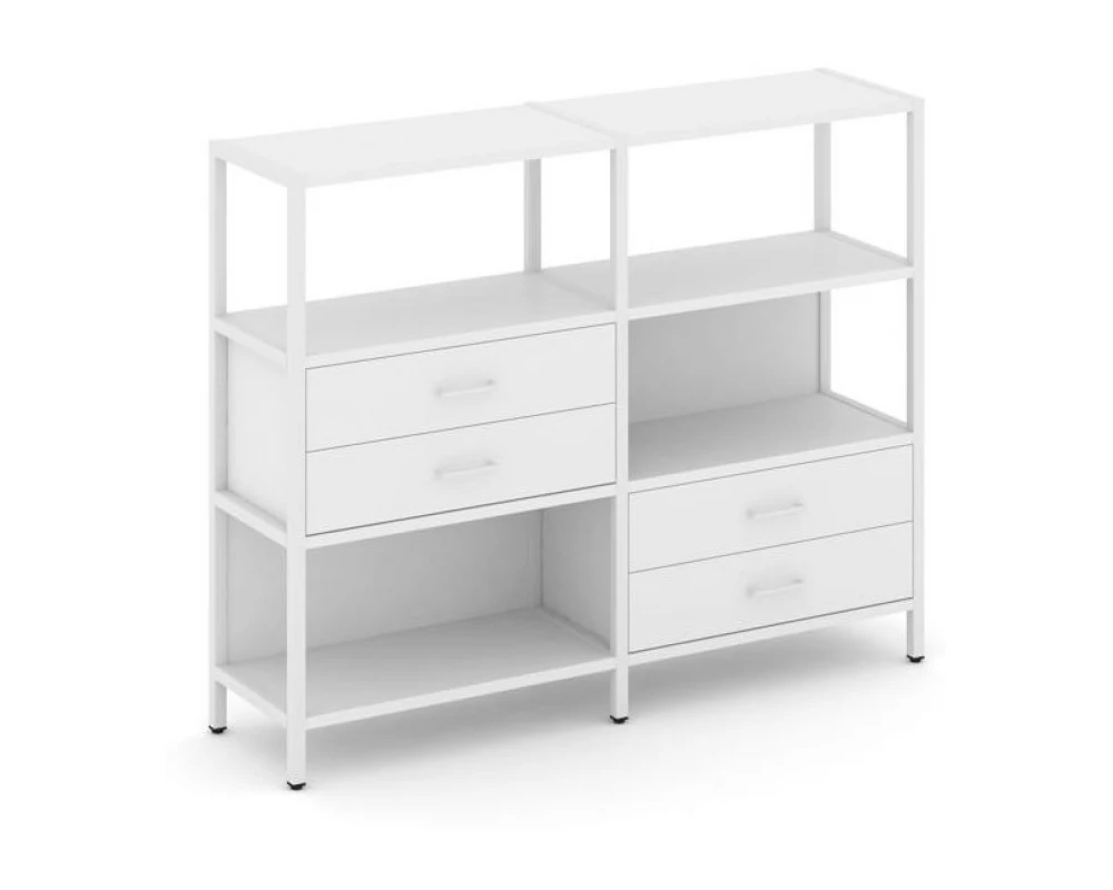 Двухсекционный стеллаж трехярусный с ящиками на двух ярусах 1590х400х1246 Shelf System