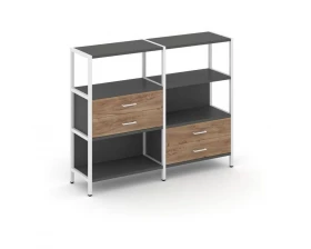 Двухсекционный стеллаж трехярусный с ящиками на двух ярусах 1590х400х1246 Shelf System images
