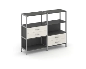 Двухсекционный стеллаж трехярусный с ящиками на двух ярусах 1590х400х1246 Shelf System images