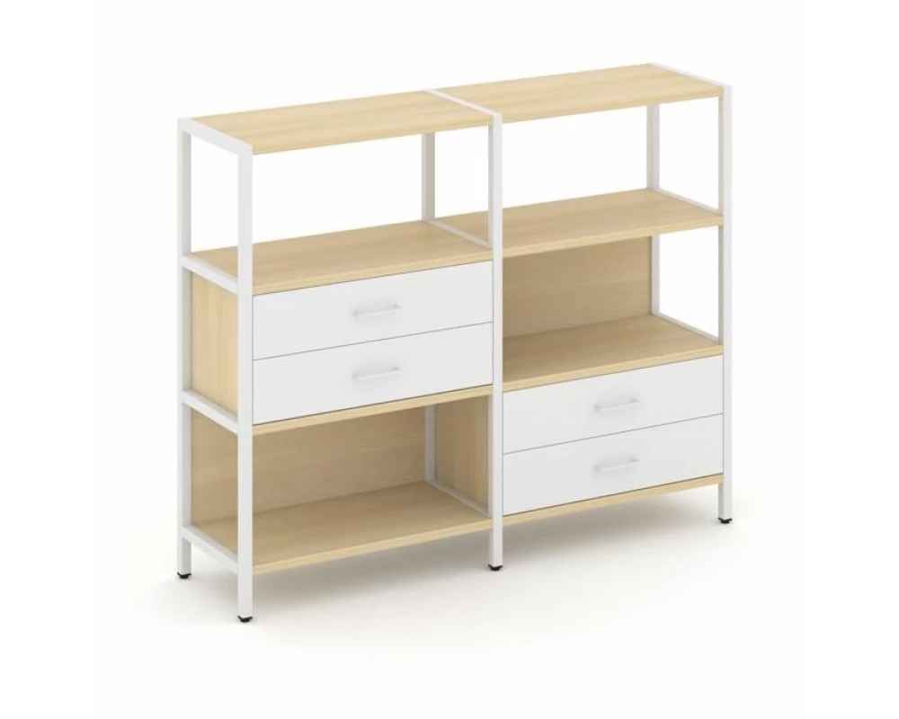 Двухсекционный стеллаж трехярусный с ящиками на двух ярусах 1590х400х1246 Shelf System