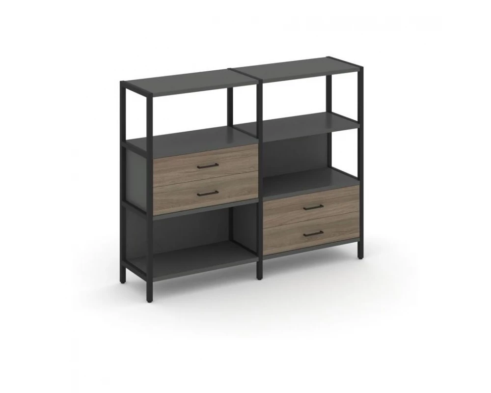 Двухсекционный стеллаж трехярусный с ящиками на двух ярусах 1590х400х1246 Shelf System