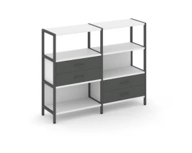 Двухсекционный стеллаж трехярусный с ящиками на двух ярусах 1590х400х1246 Shelf System images