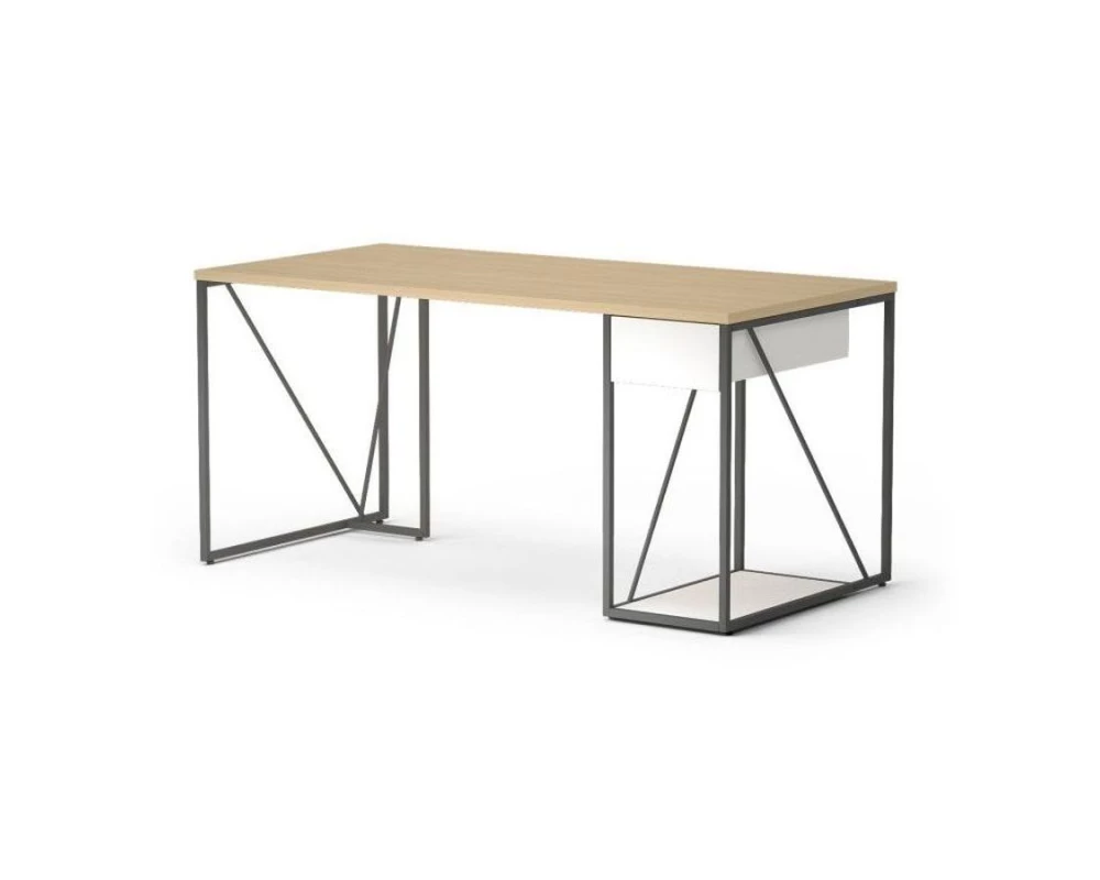 Стол прямой с тумбой, правый 158х78х75 Aurora Дуб парма/Белый премиум/Антрацит